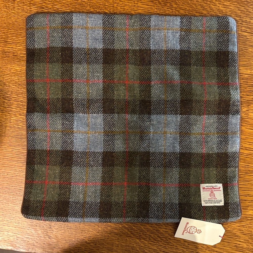 Wool Tartan Throw Pillow Cover - Blue & Olive